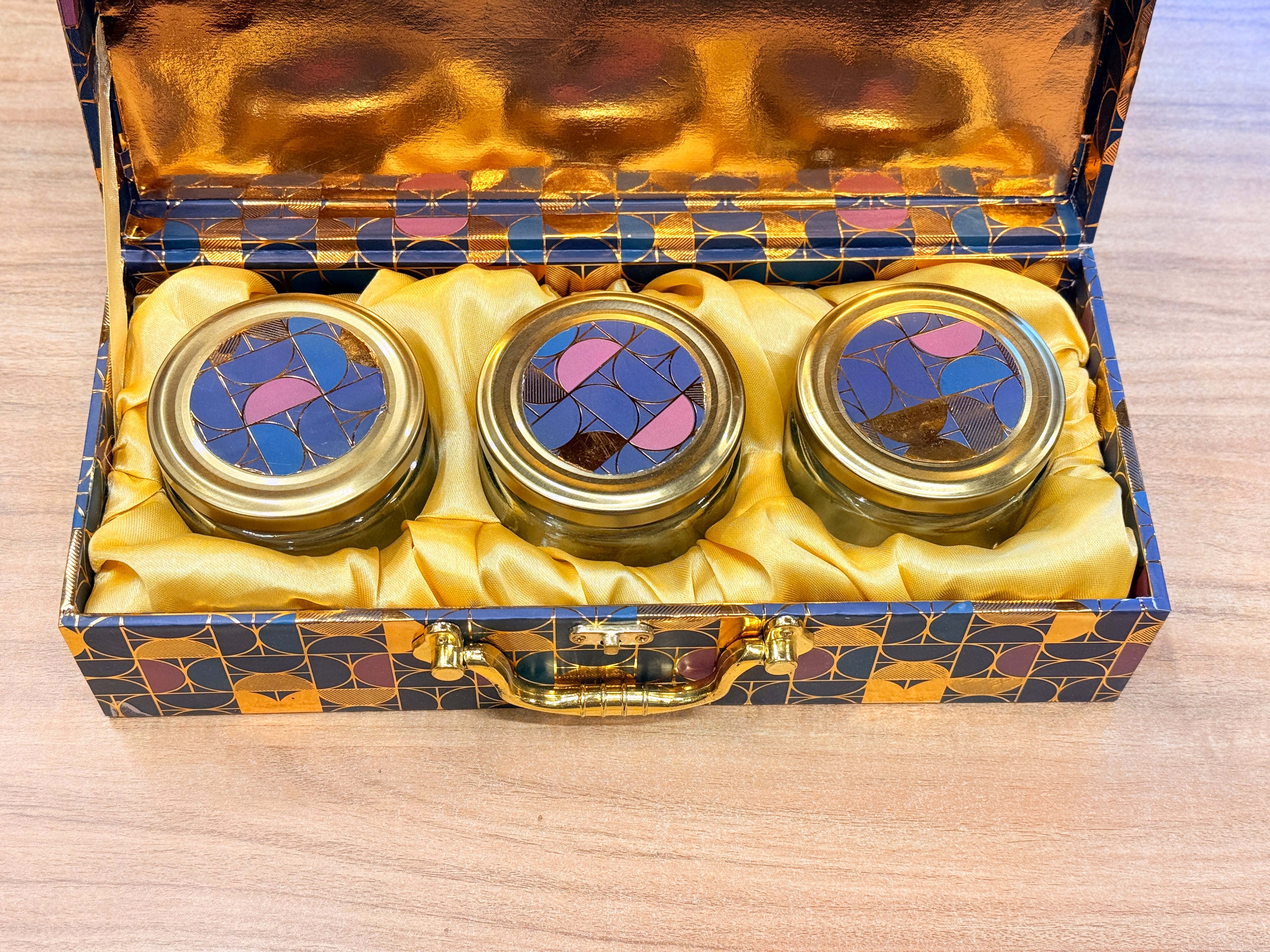 3 JAR Dark BlueFoil Print Heritage Hamper Box