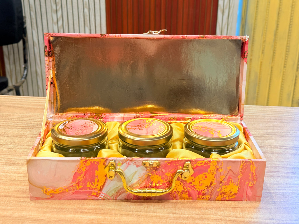 3 JAR Pink Foil Print Heritage Hamper Box