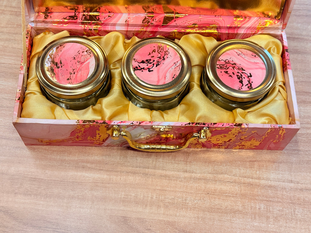 3 JAR Pink Foil Print Heritage Hamper Box