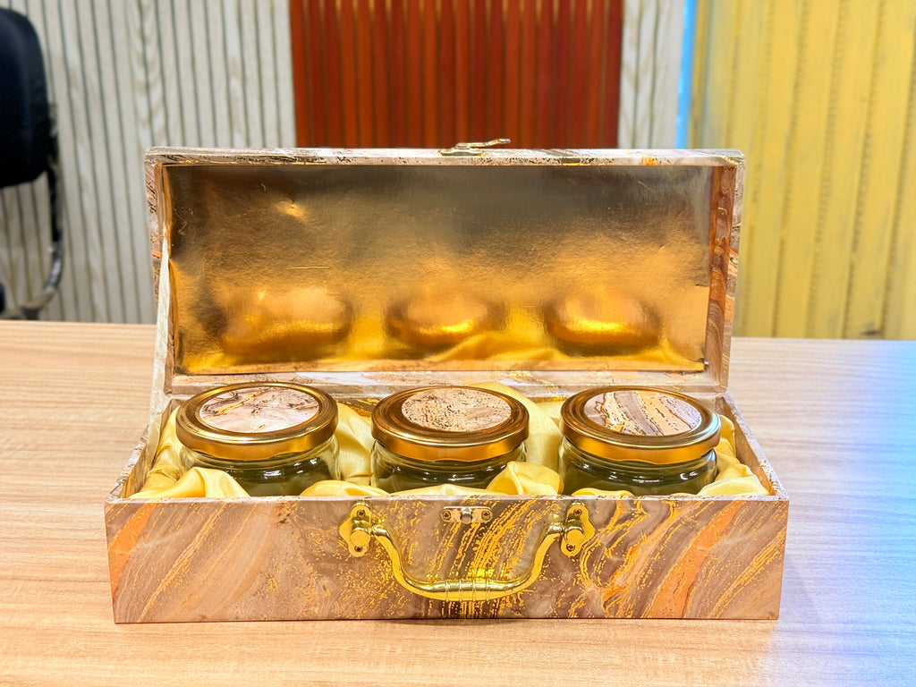 3 JAR Green Foil Print Heritage Hamper Box