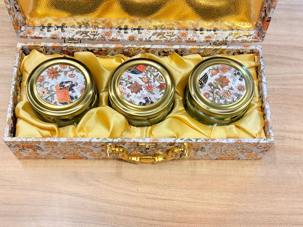 3 JAR Royal Elephant FOIL PRINT Heritage Hamper Box