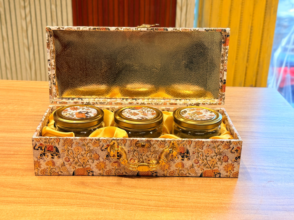 3 JAR Royal Elephant FOIL PRINT Heritage Hamper Box