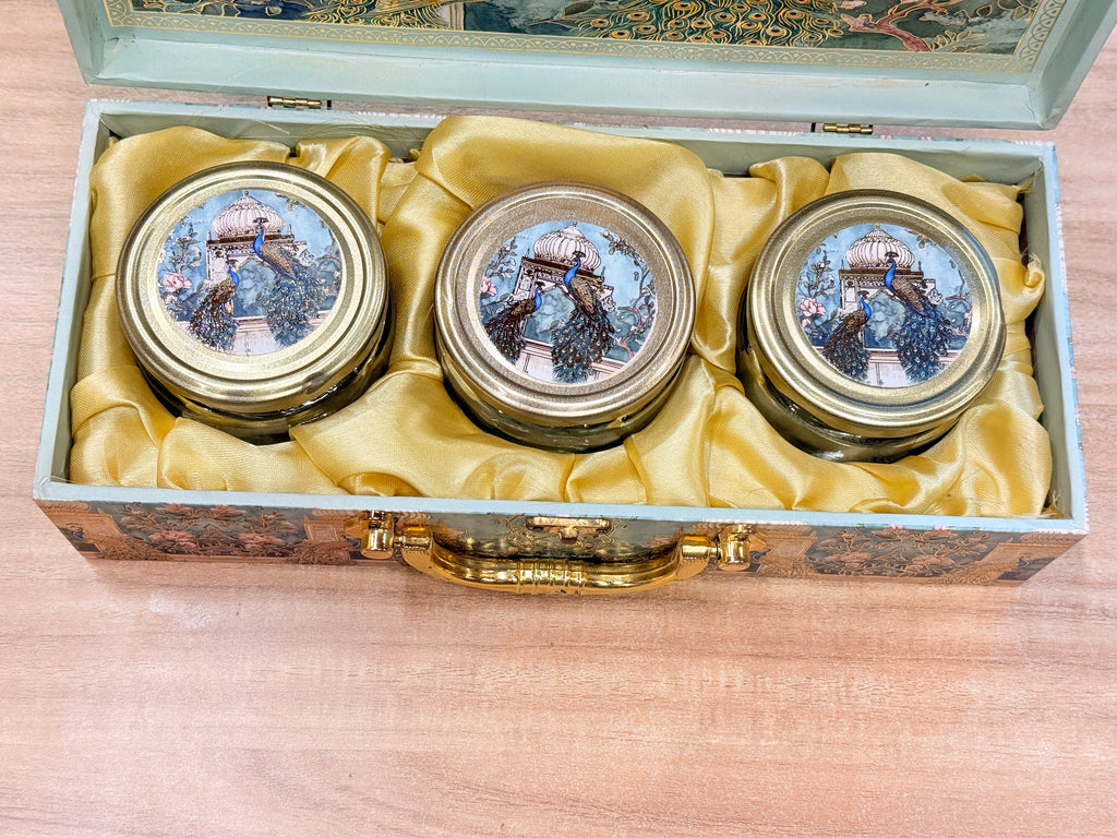 3 JAR Green Double Peacock MGI Royal Heritage PRINT GIFT BOX