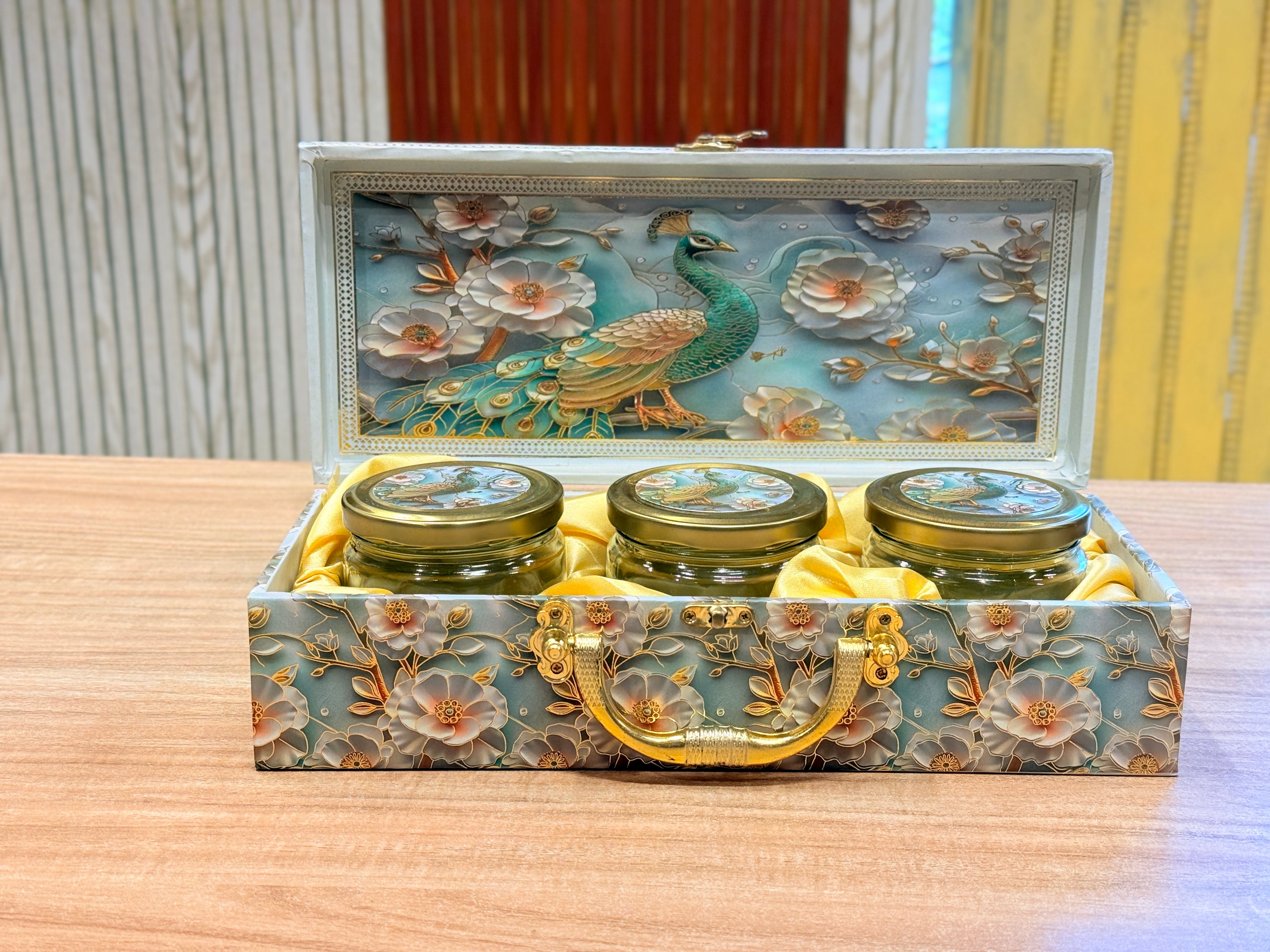 3 JAR Green Single Peacock MGI Royal Heritage PRINT GIFT BOX