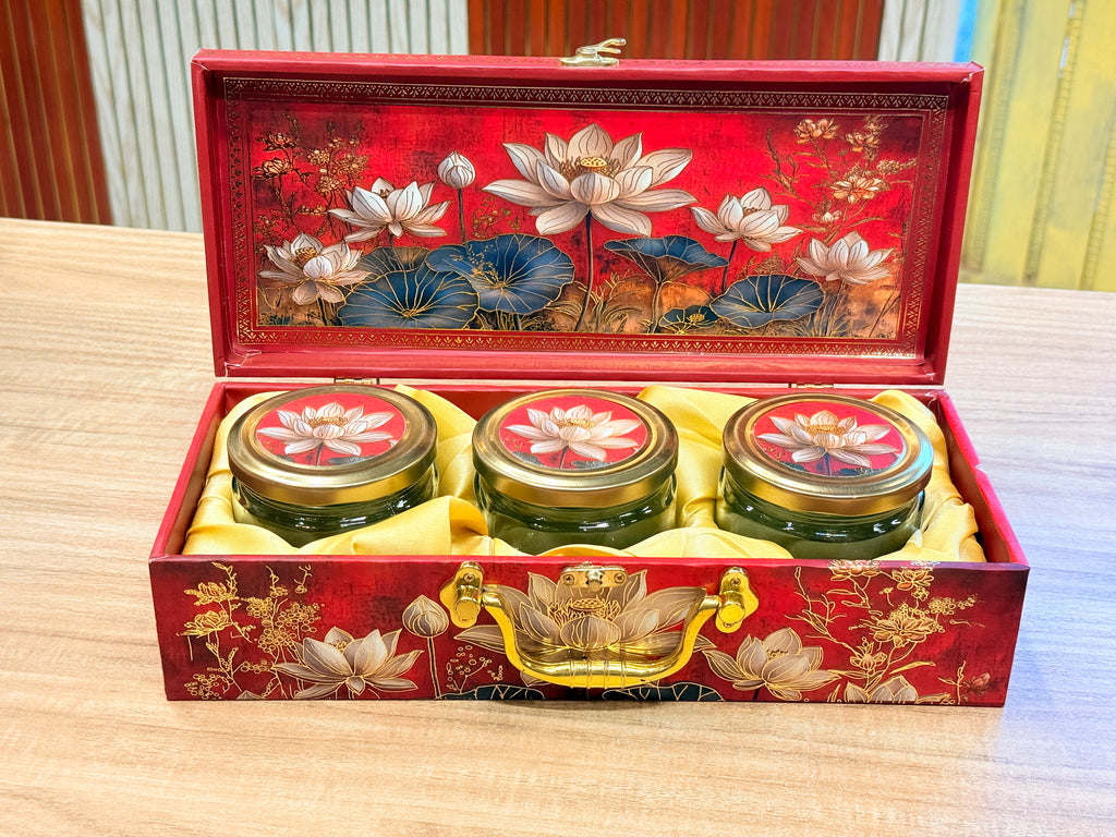 3 JAR Lotus Red MGI Royal Heritage PRINT GIFT BOX