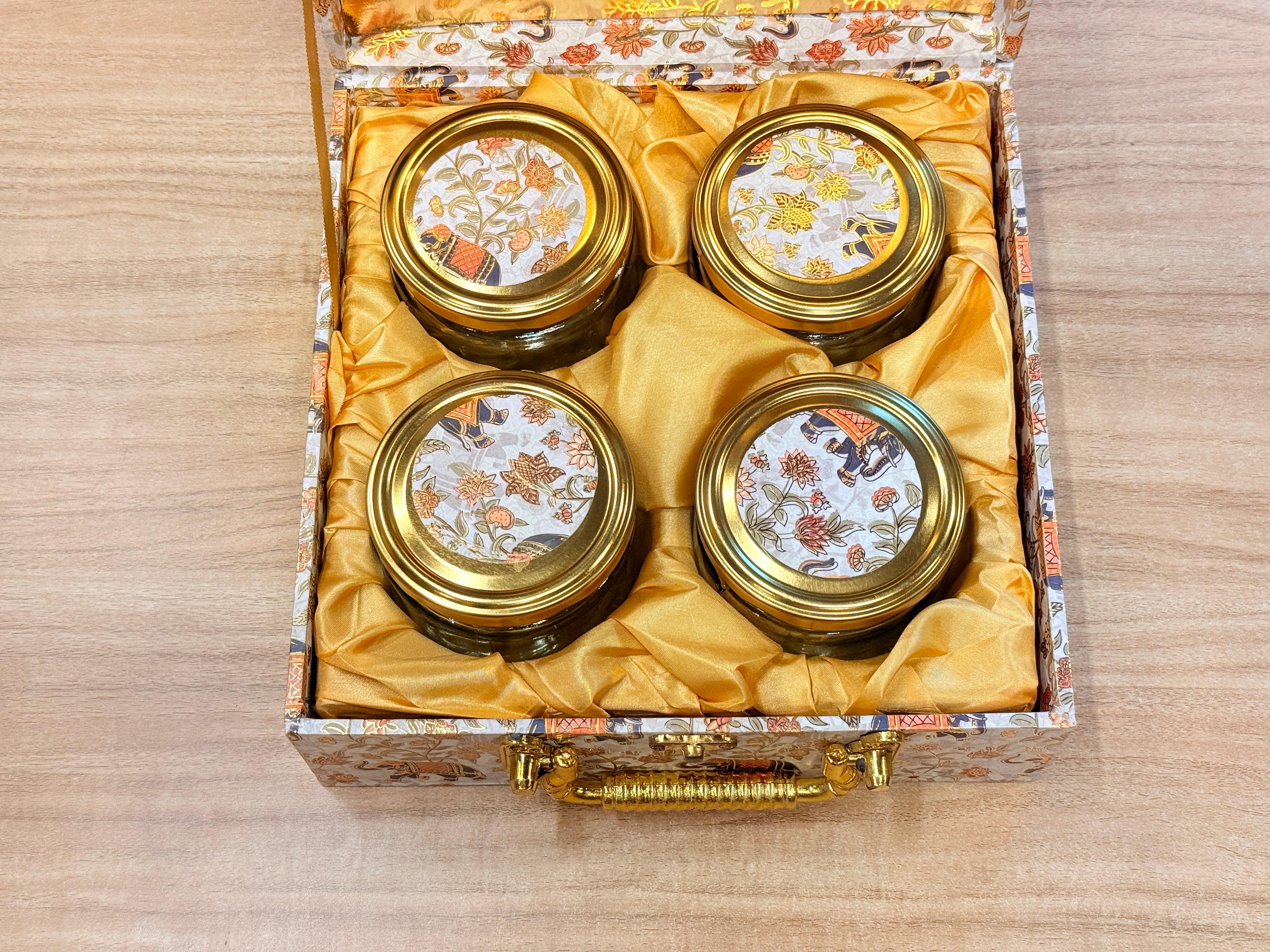 4 JAR Elephant FOIL Floral Heritage Hamper Box