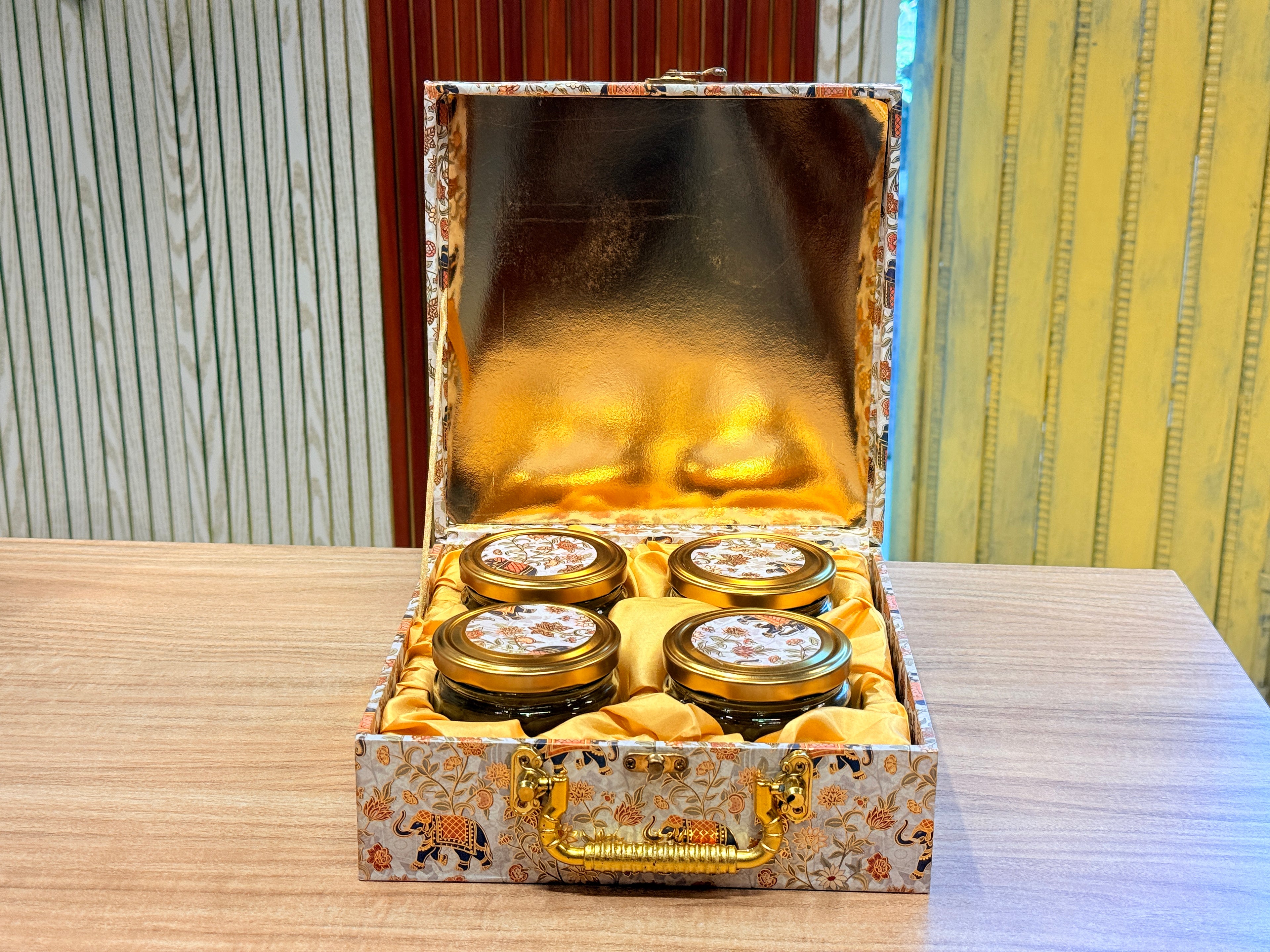 4 JAR Elephant FOIL Floral Heritage Hamper Box