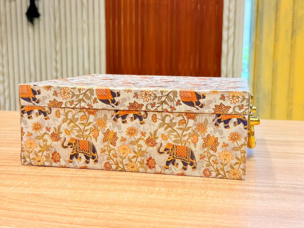 4 JAR Elephant FOIL Floral Heritage Hamper Box