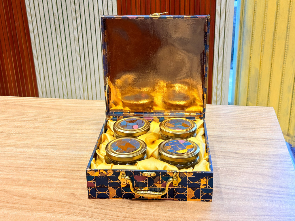 4 JAR Dark Blue Gold FOIL PRINT Royal  Lattice Luxury  GIFT Box