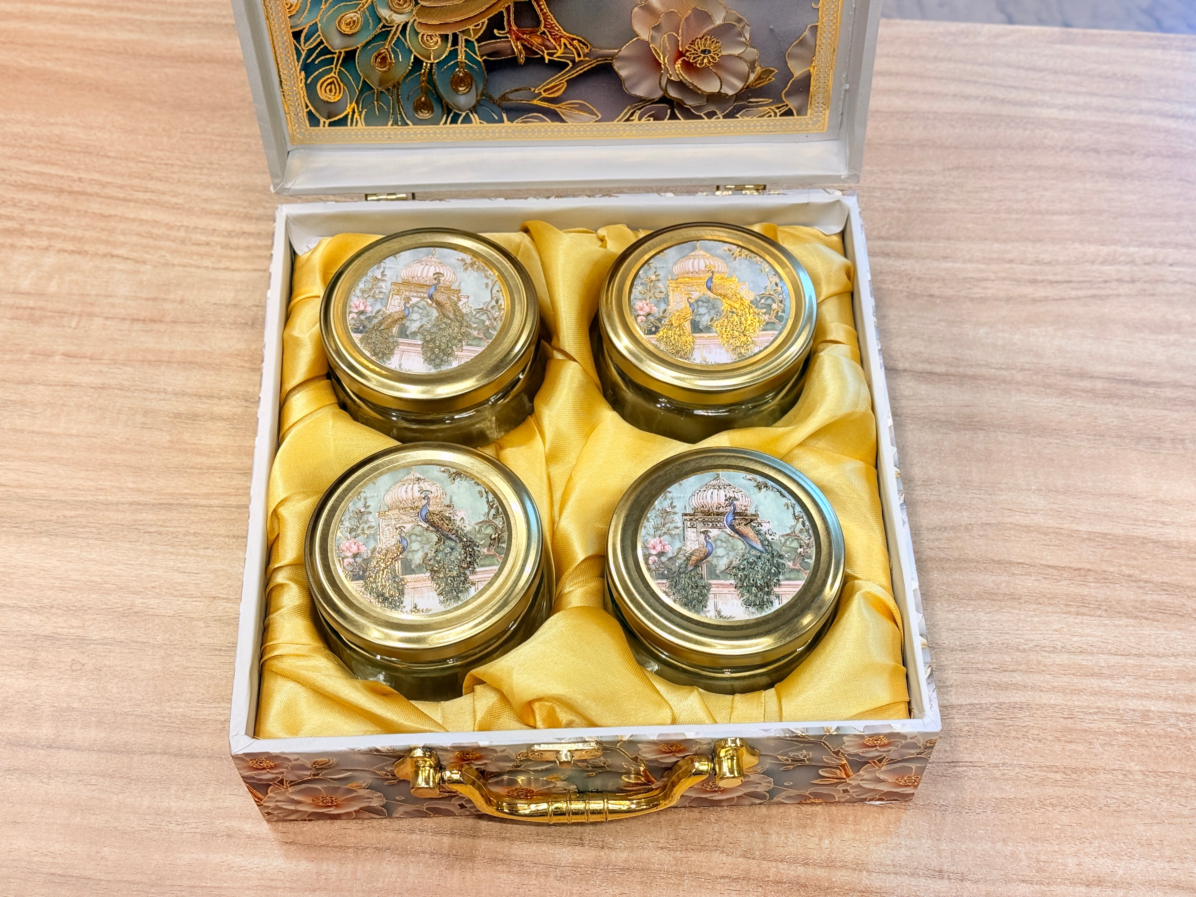 4 Jar Single Peacock Floral Green Heritage Hamper Box