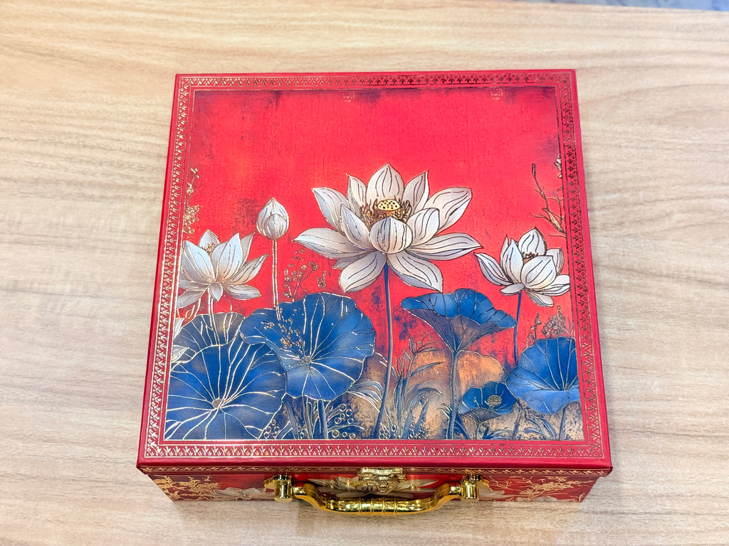 4 Jar Lotus print MGI Royal Mandala Gift Box with Handle