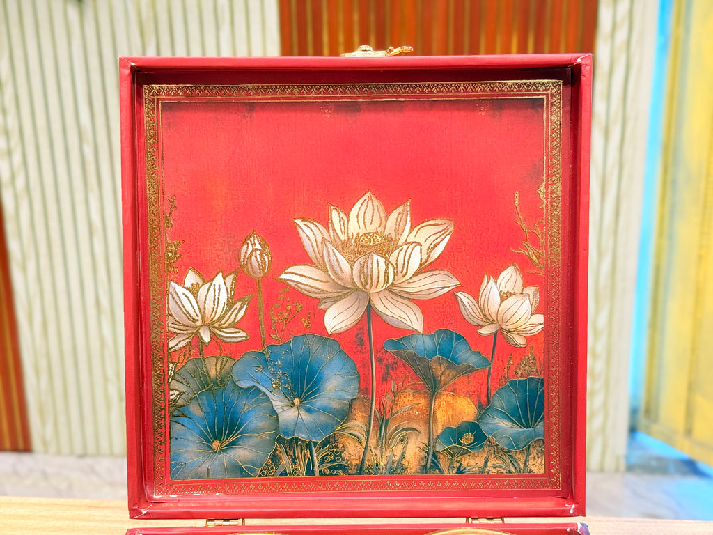 4 Jar Lotus print MGI Royal Mandala Gift Box with Handle