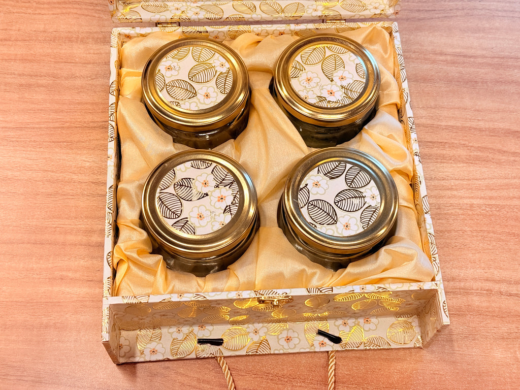 4 Jar New Leaf Foil Carry Bag Style Luxury Floral Box