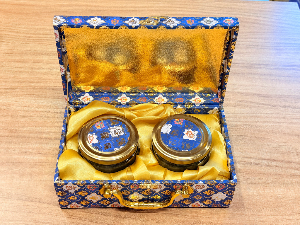 2 Jars Blue White Foil Hamper Gift Box