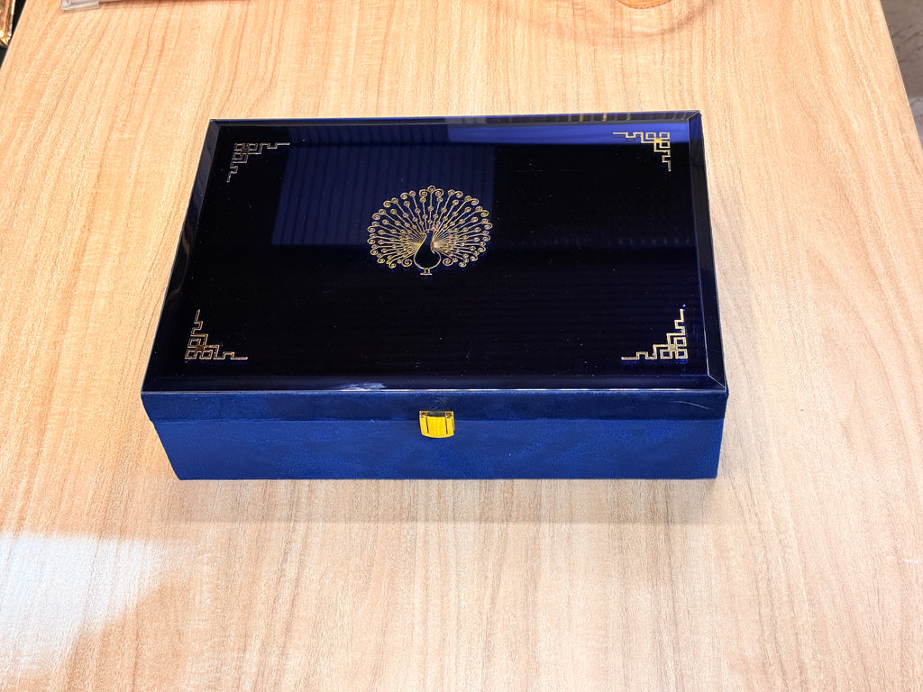 6 Jar Mirror Royal Peacock Velvet  Box with Carry Bag Gift Box