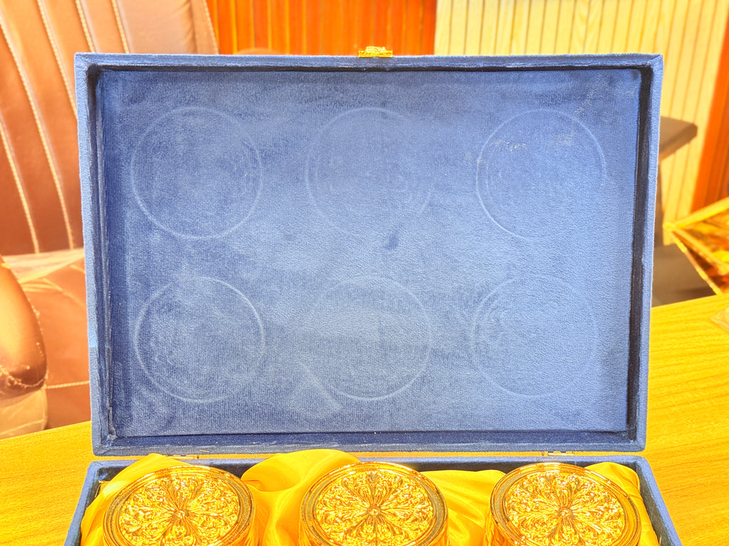 6 Jar Mirror Royal Peacock Velvet  Box with Carry Bag Gift Box