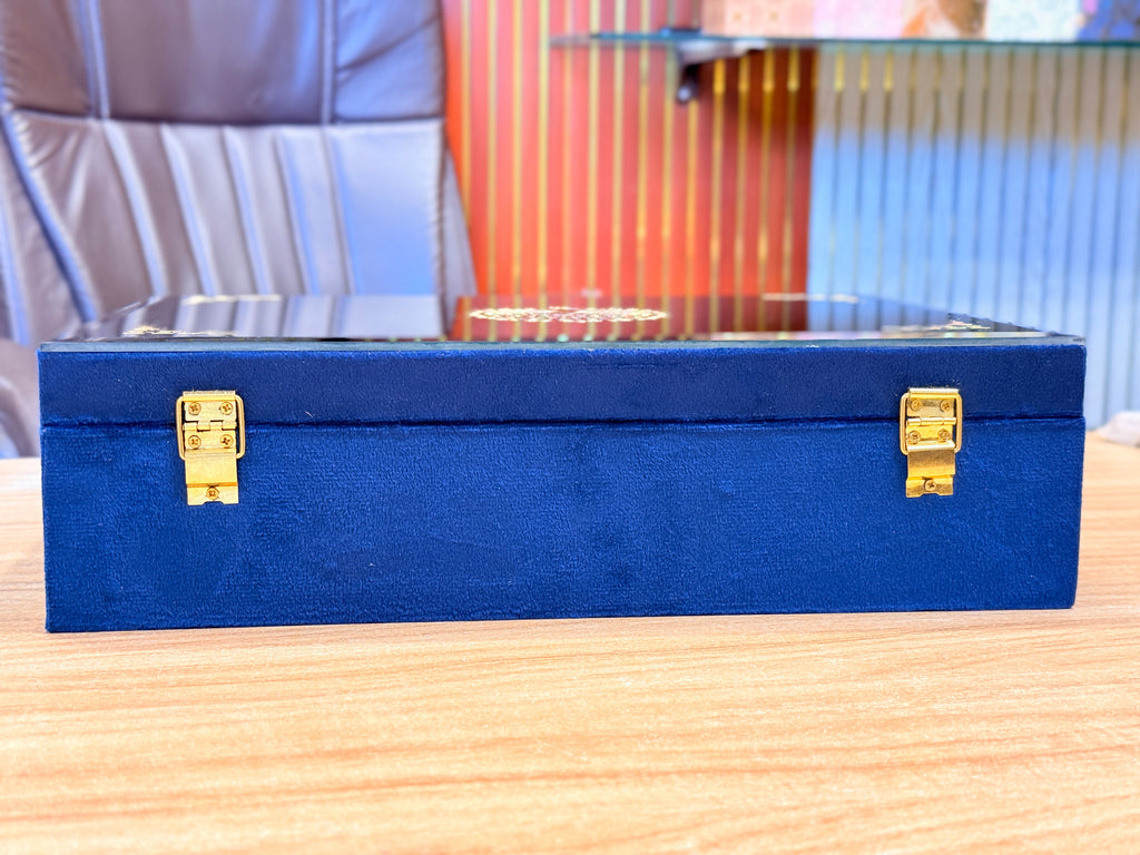 6 Jar Mirror Royal Peacock Velvet  Box with Carry Bag Gift Box