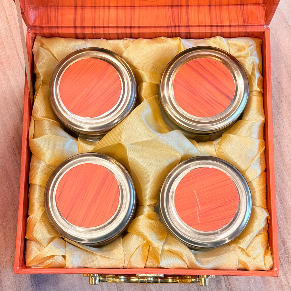4 Jars Wooden Peacock Logo  Dry Fruit Hamper Box
