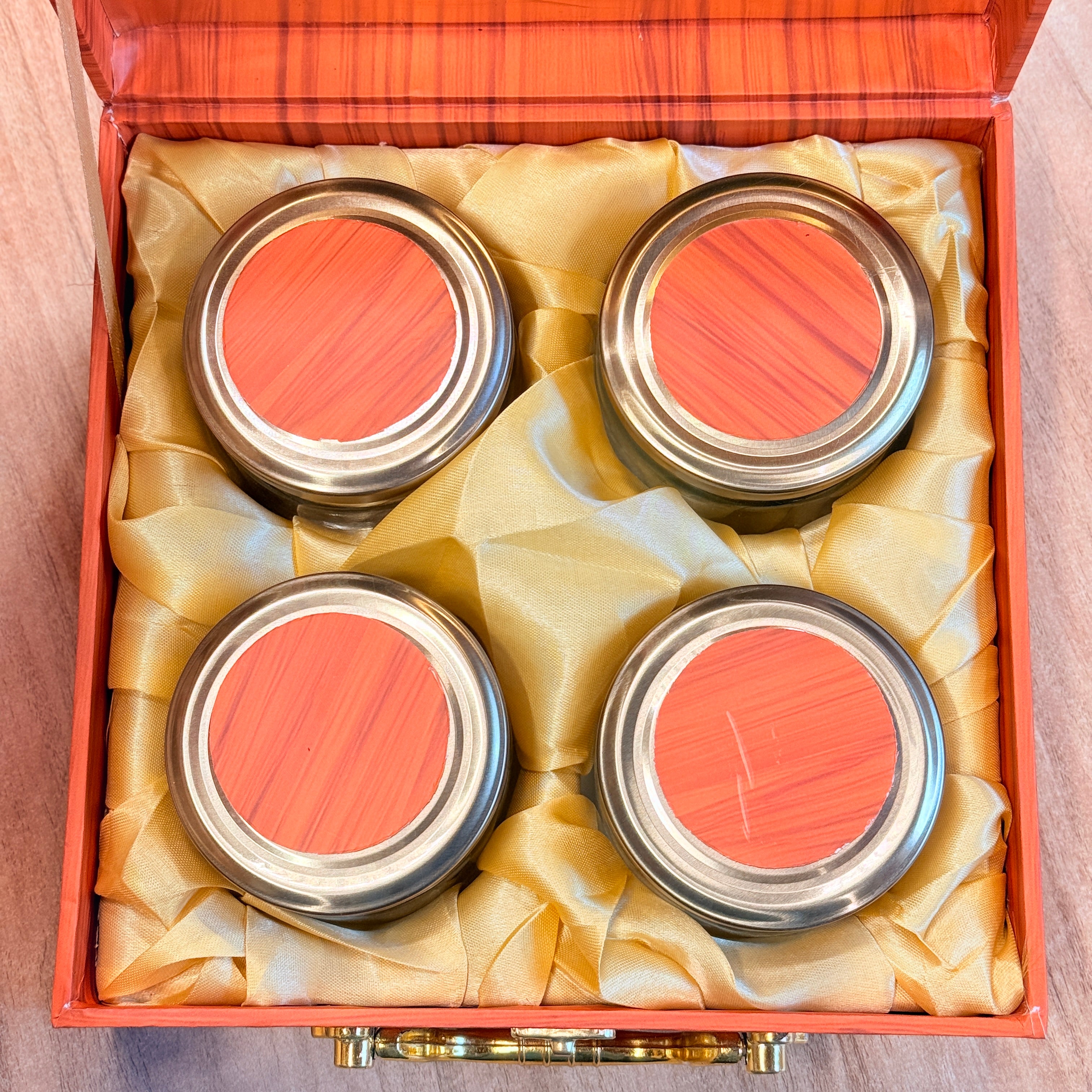 4 Jars Wooden Peacock Logo  Dry Fruit Hamper Box