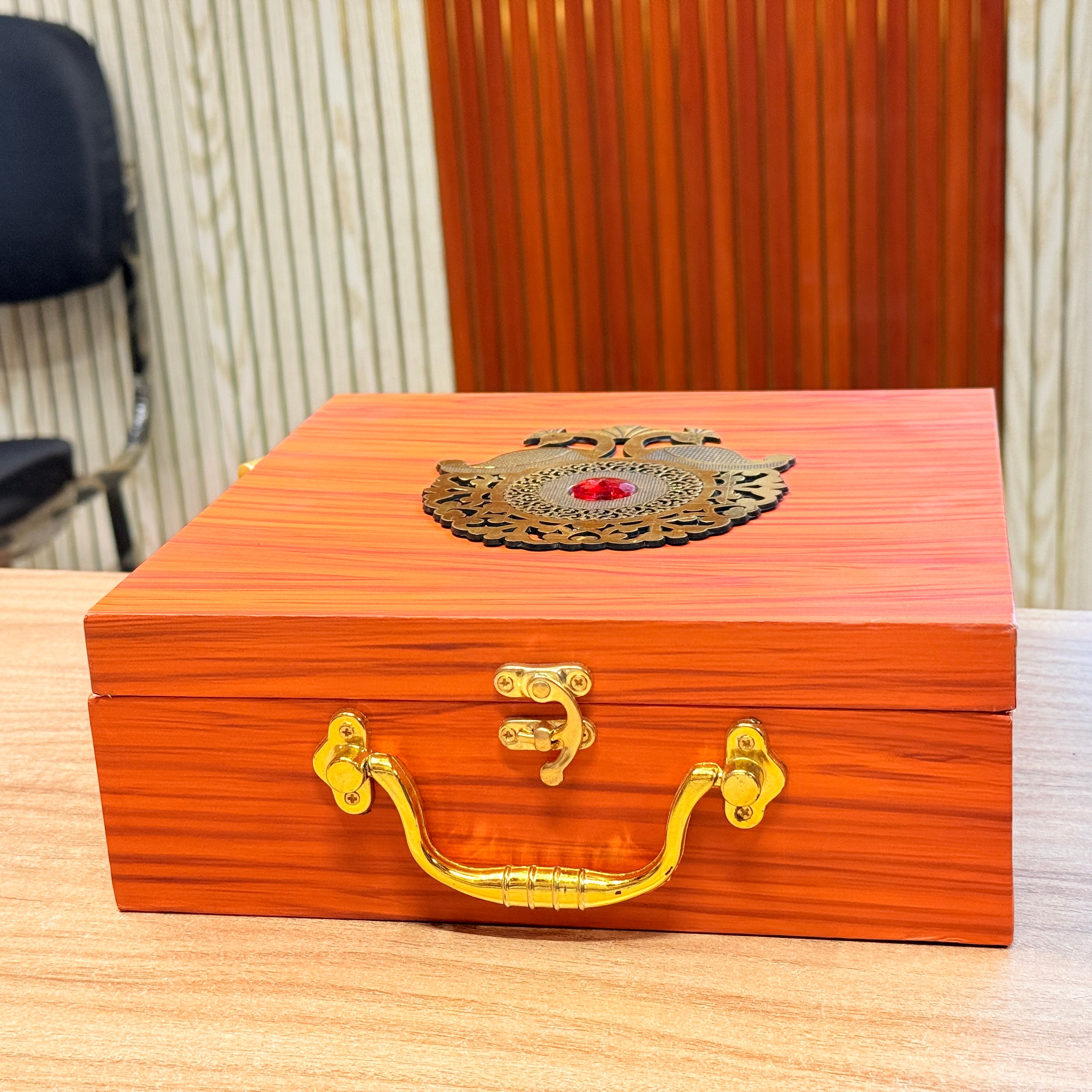 4 Jars Wooden Peacock Logo  Dry Fruit Hamper Box