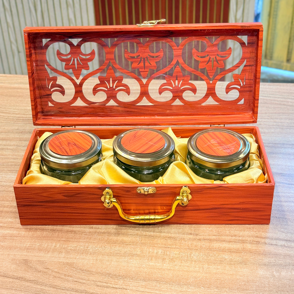 3 Jars Royal Peacock Laser-Cut Dry Fruit Hamper Box