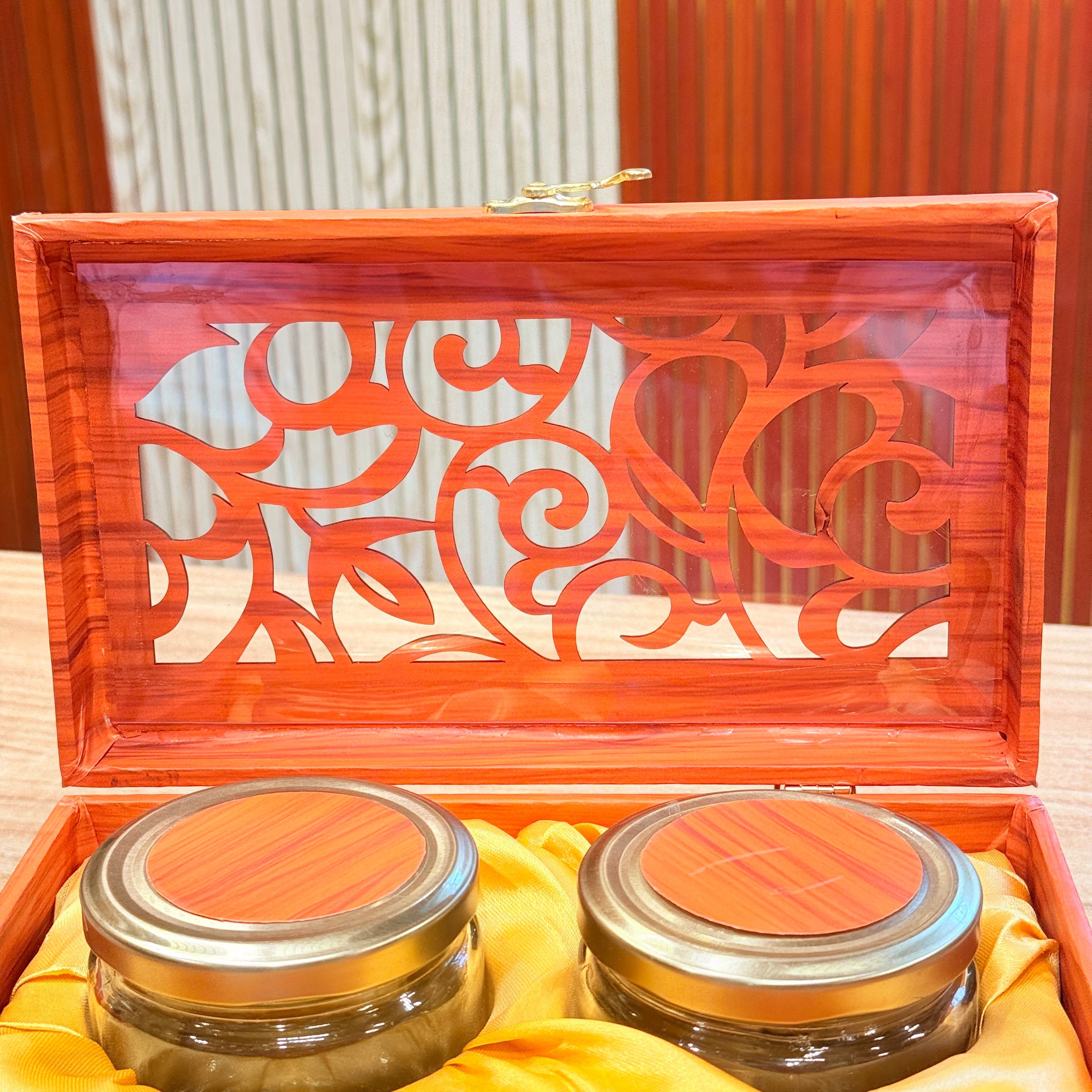 2 Jars Royal Peacock Laser-Cut Dry Fruit Hamper Box