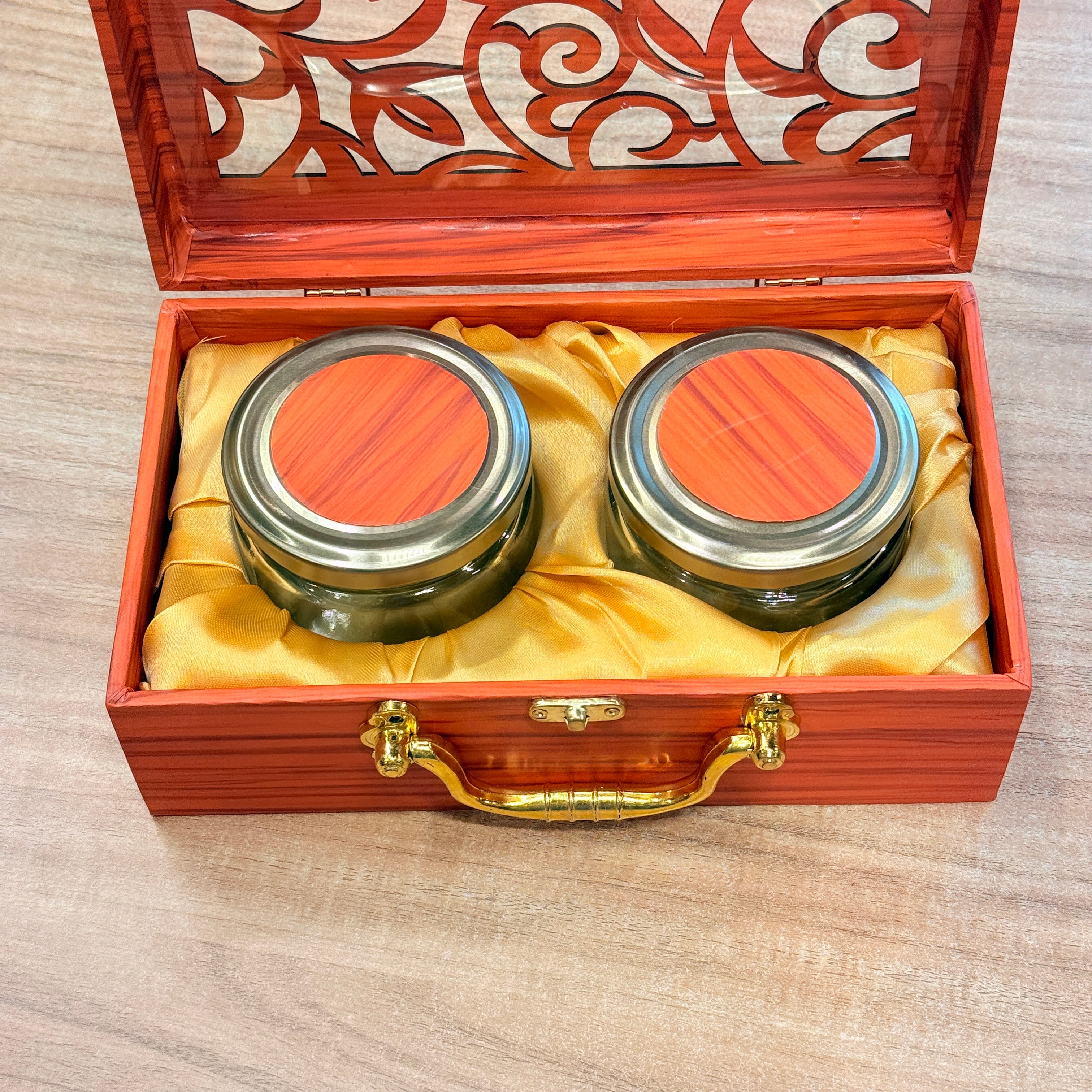 2 Jars Royal Peacock Laser-Cut Dry Fruit Hamper Box