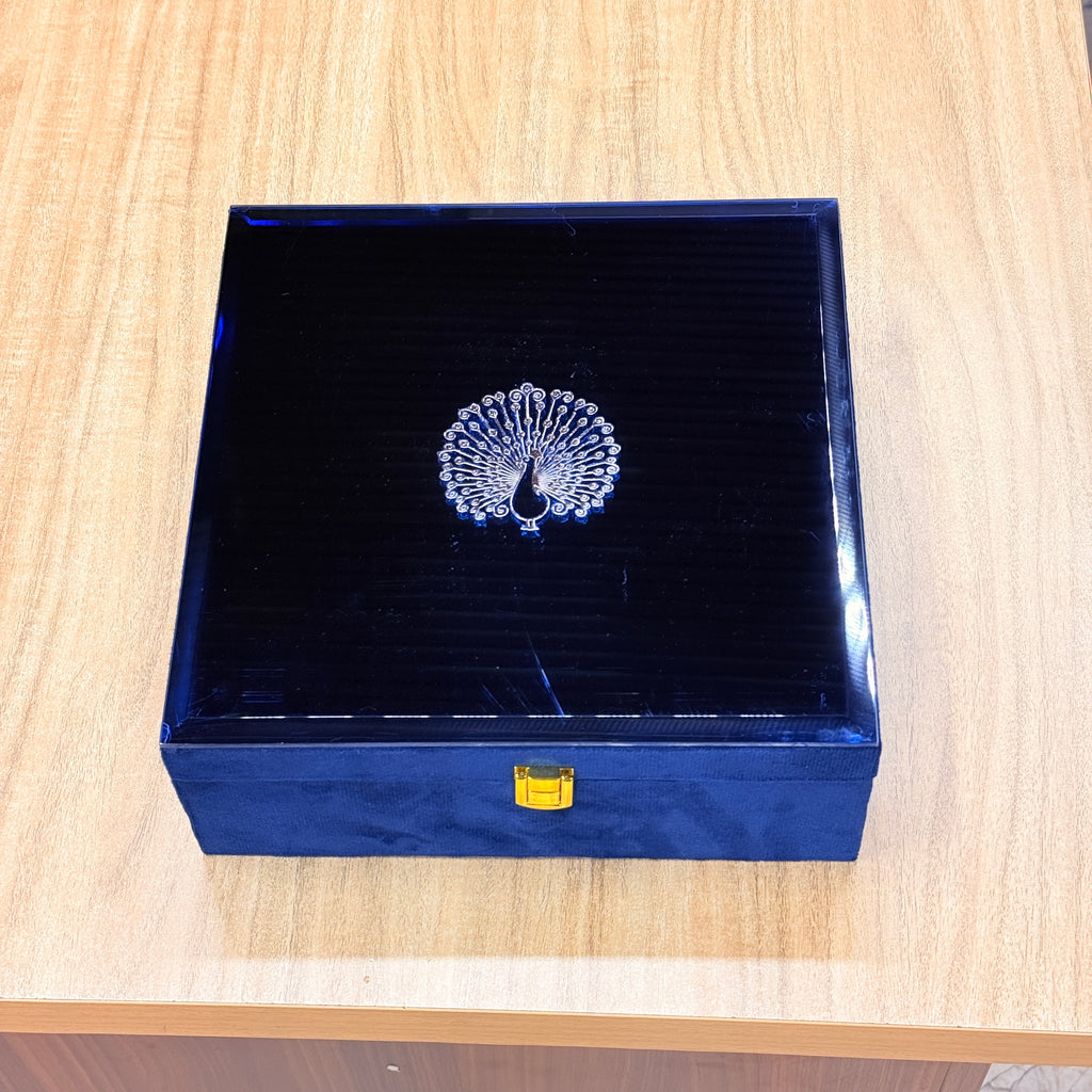 4 Jars Mirror Royal Peacock Velvet  Box with Carry Bag Gift Box