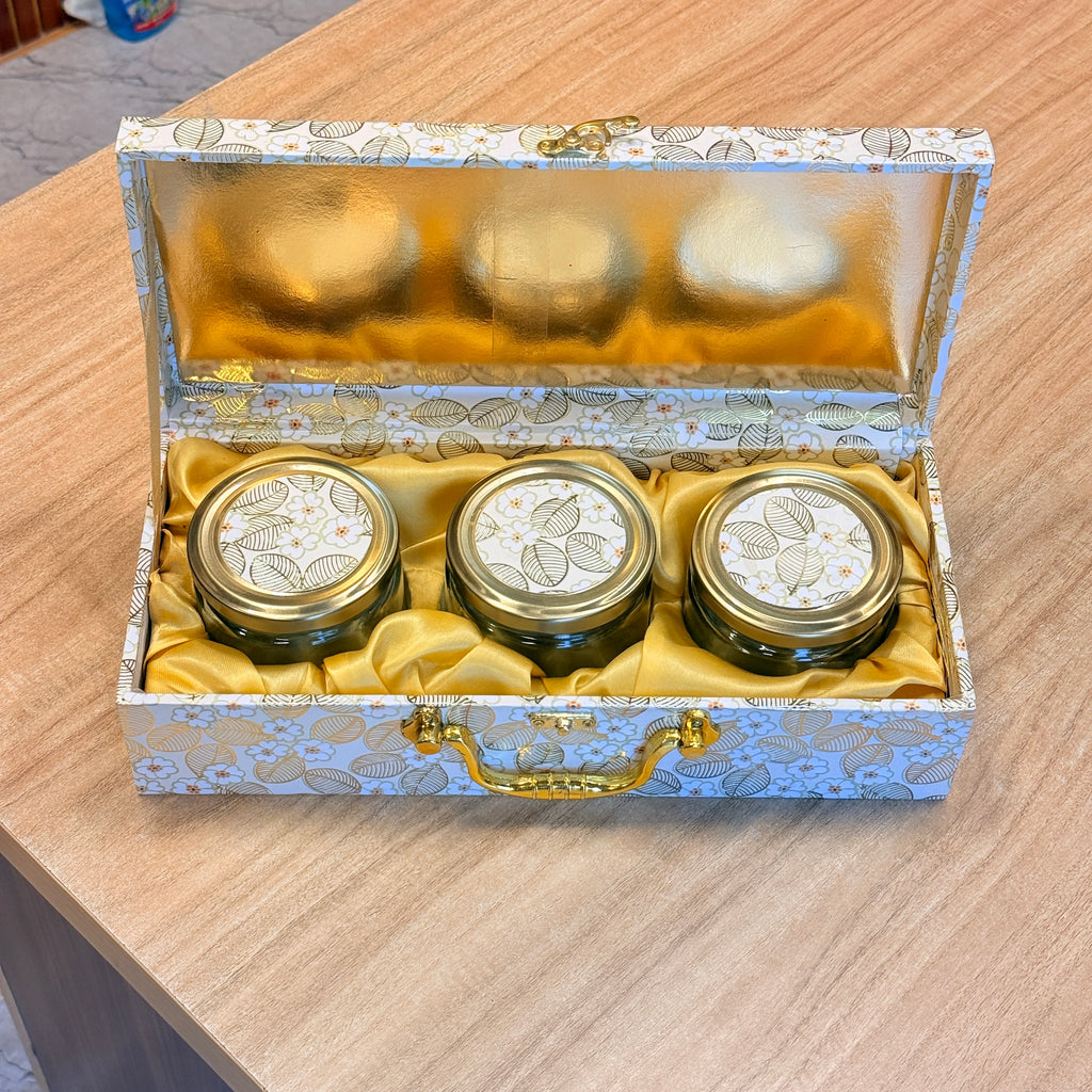 3 JAR New Leaf Foil Print Heritage Hamper Box