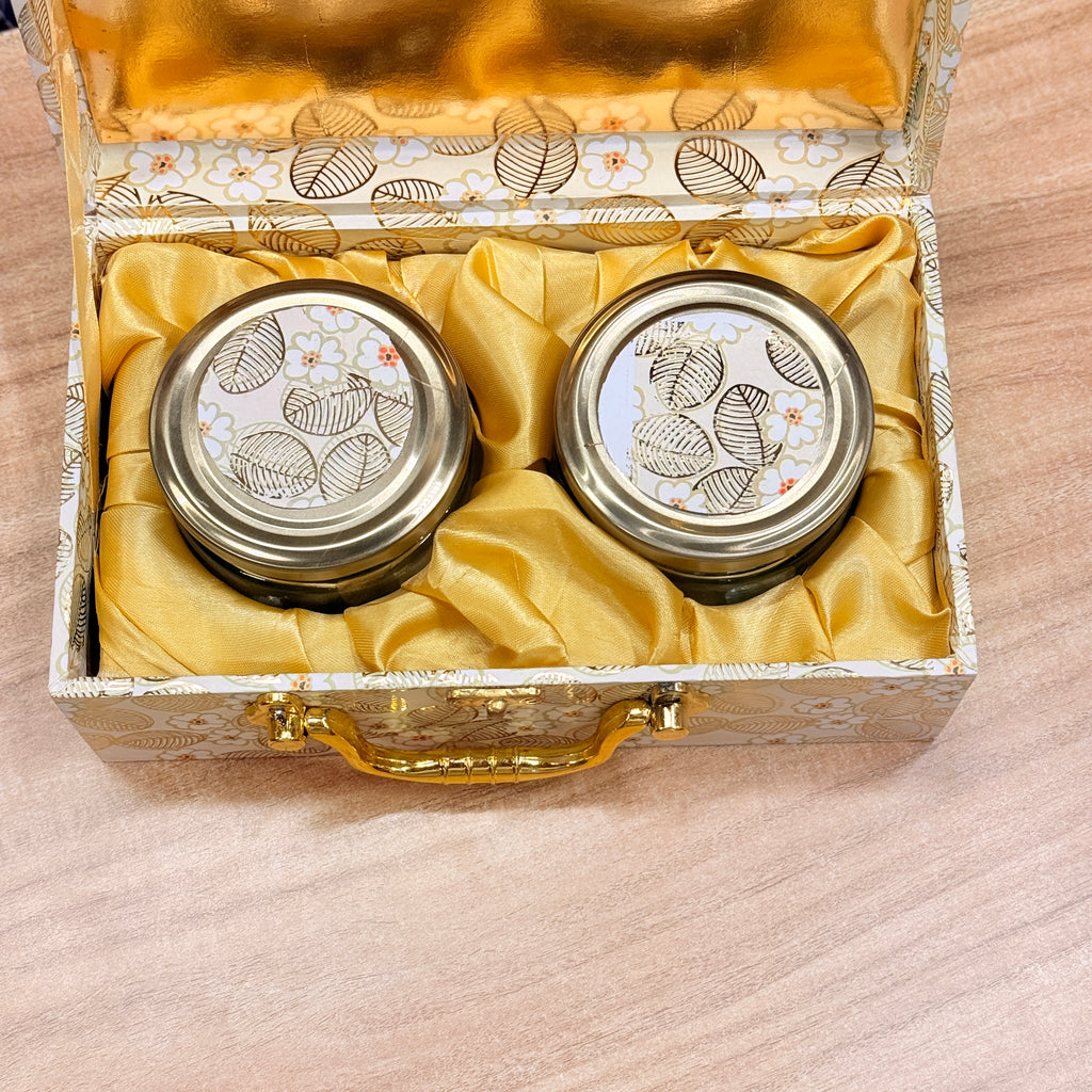 2 Jars New Leaf Foil Hamper Gift Box