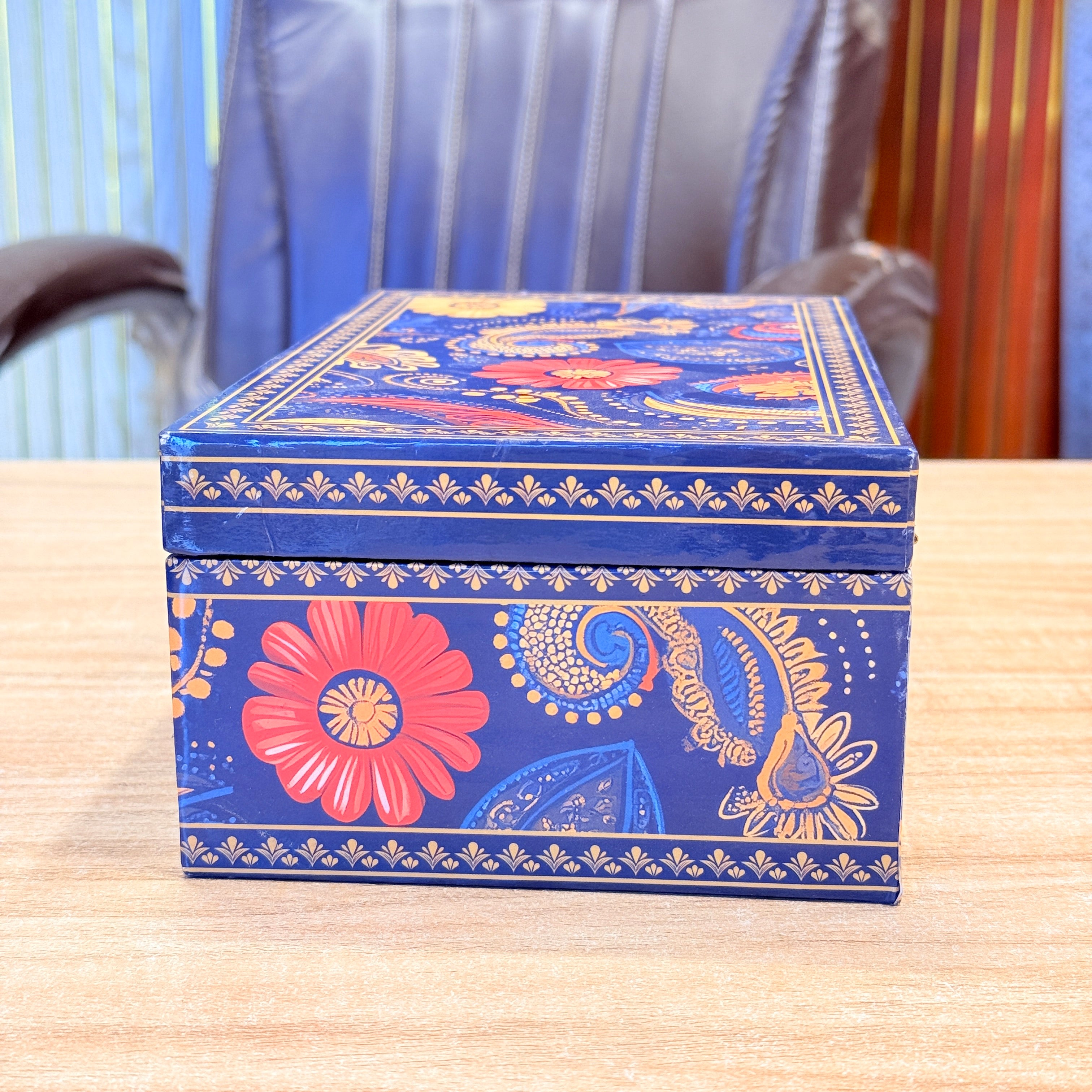 2 Jars  Blue Printed Premium Paisley Floral Hamper Box
