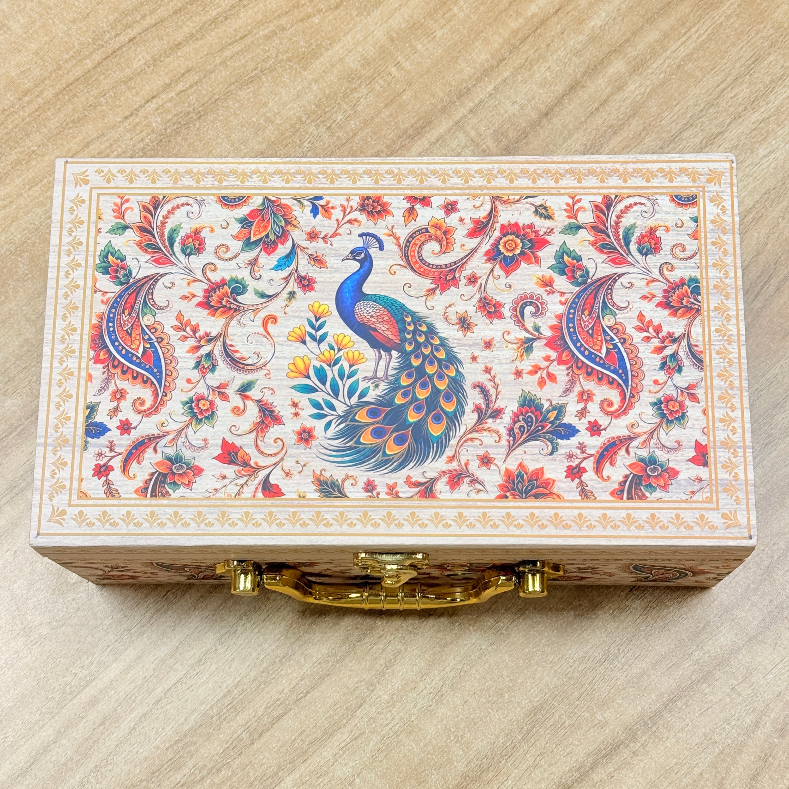 2 Jars Cream Printed Premium Paisley peacock Hamper Box