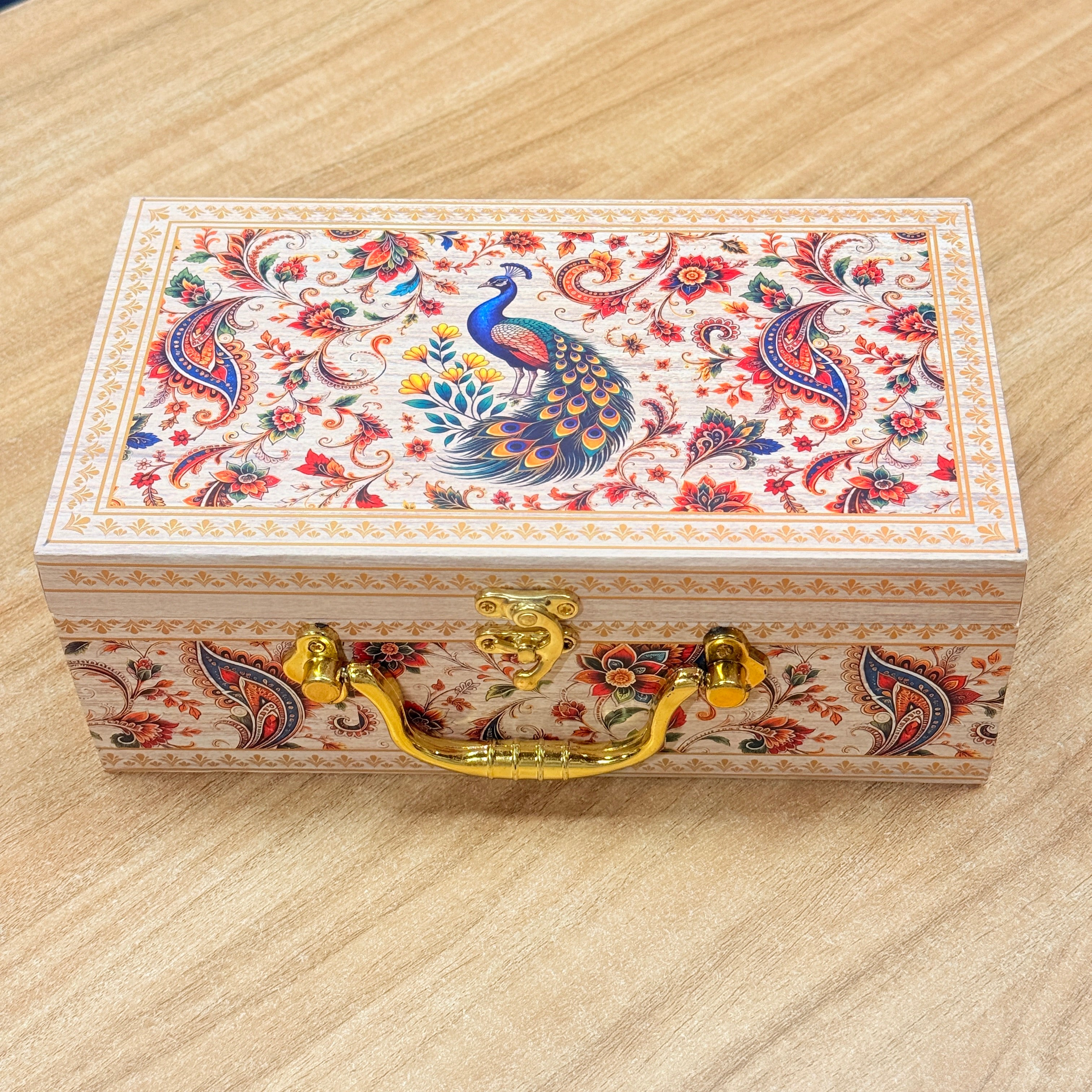 2 Jars Cream Printed Premium Paisley peacock Hamper Box