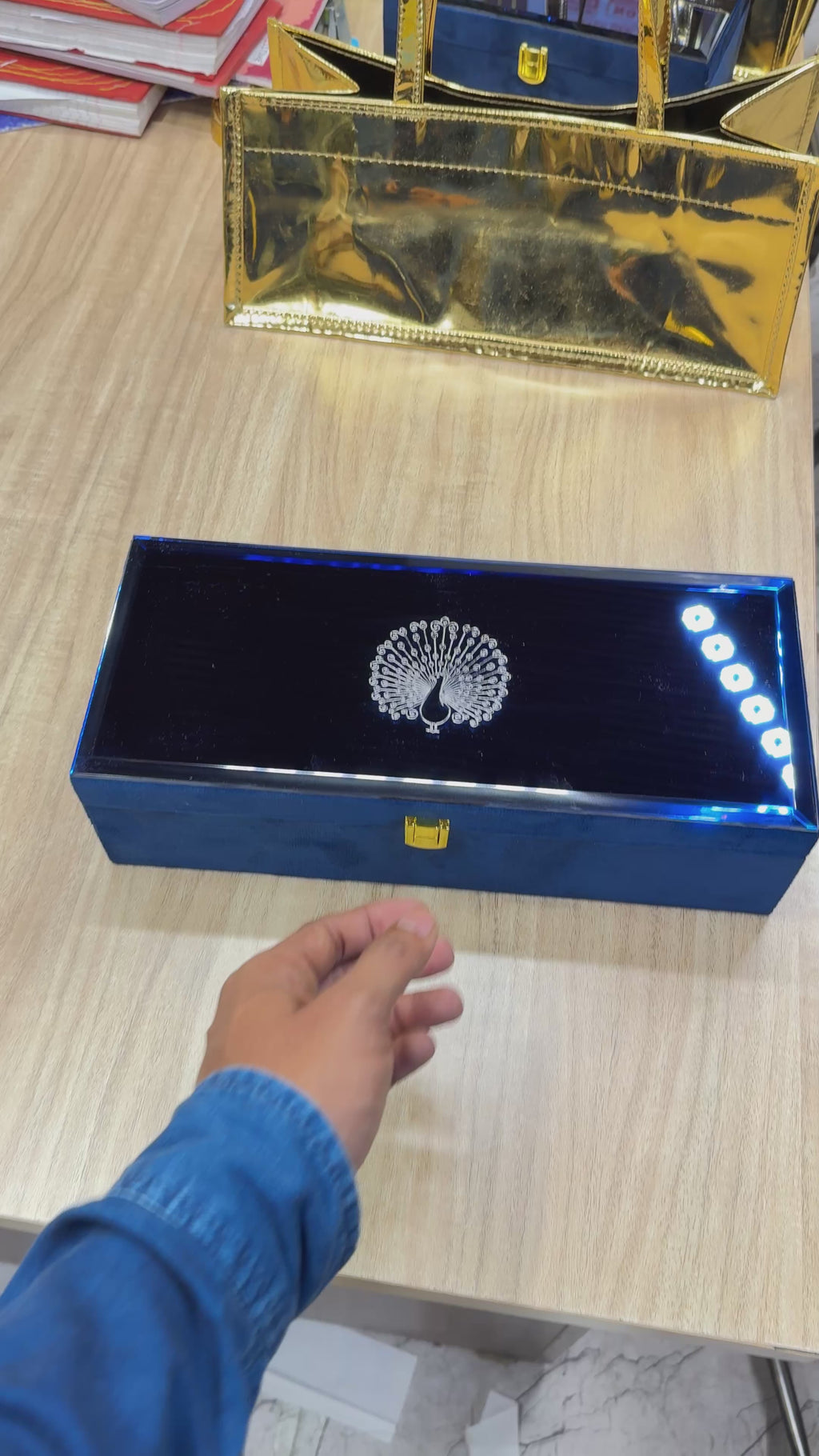 3 Jar Mirror Royal Blue Velvet  Box with Carry Bag Gift Box