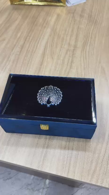 2 Jar Blue Peacock Glass Mirror Gift Box