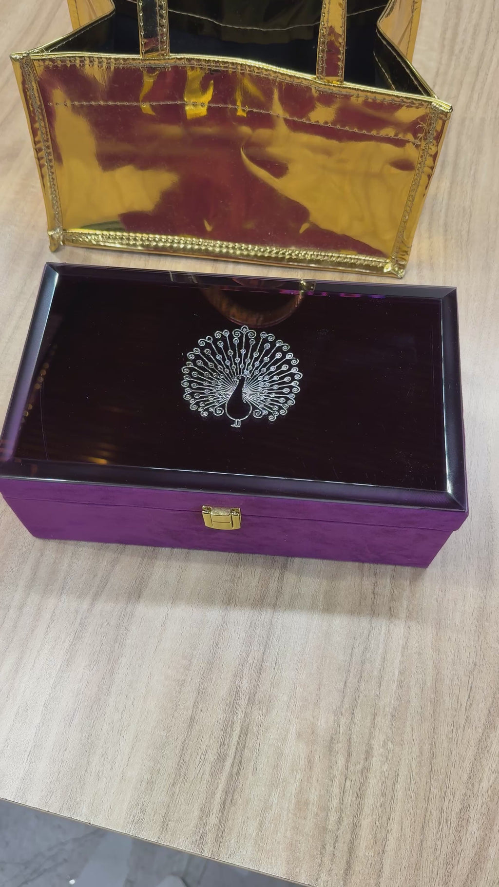 2 Jar Purple Glass Peacock Mirror Gift Box
