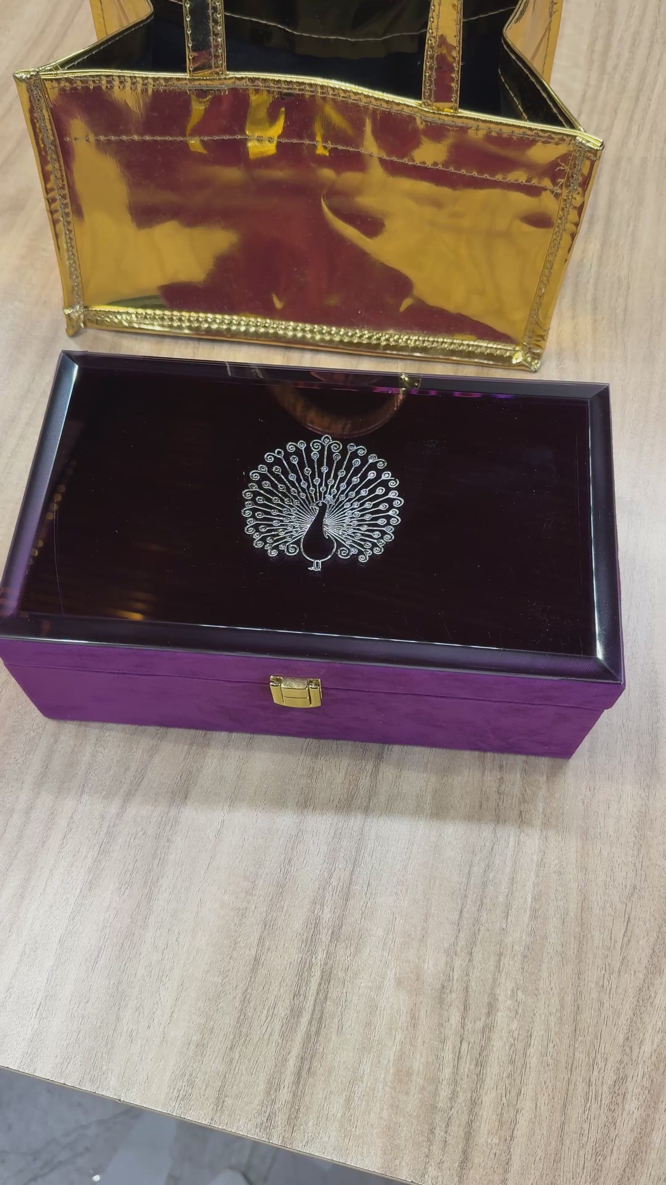 2 Jar Purple Glass Peacock Mirror Gift Box